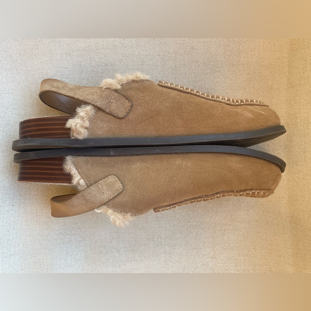 ZARA Tan Sling Back Suede Fur Lined Mule Loafer Slippers with Gold Buckle - Picture 4 of 7